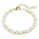 Matrix Tennis bracelet Crystal pearl, Round cut, White, Gold-tone plated