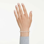 Matrix Tennis bracelet Crystal pearl, Round cut, White, Gold-tone plated