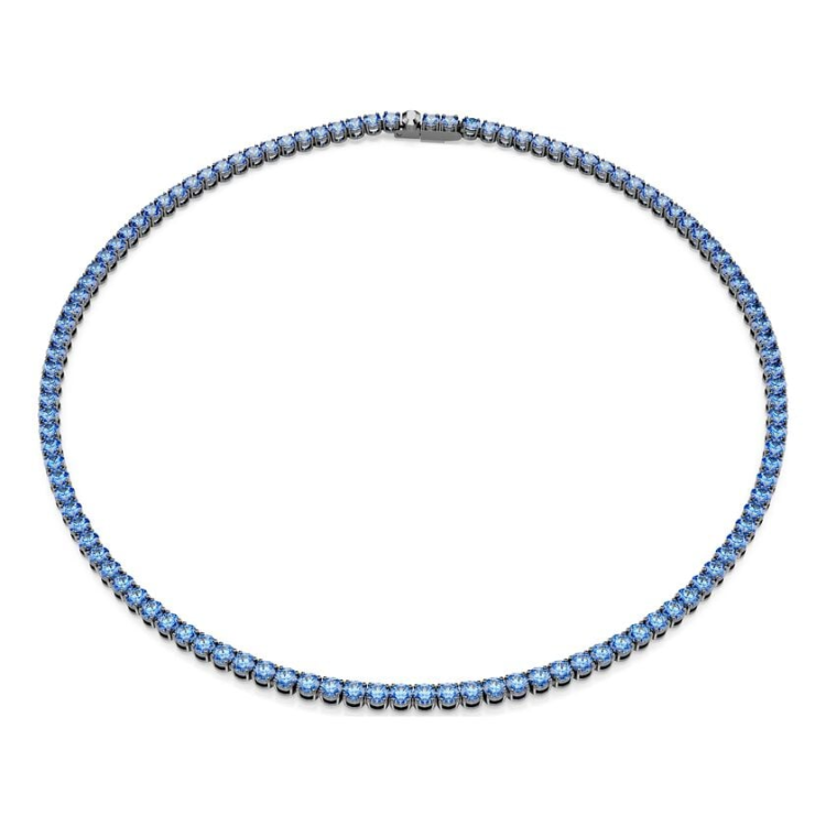 Matrix Tennis necklace Round cut, Blue, Ruthenium plated