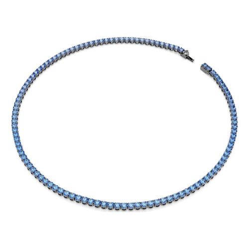 Matrix Tennis necklace Round cut, Blue, Ruthenium plated