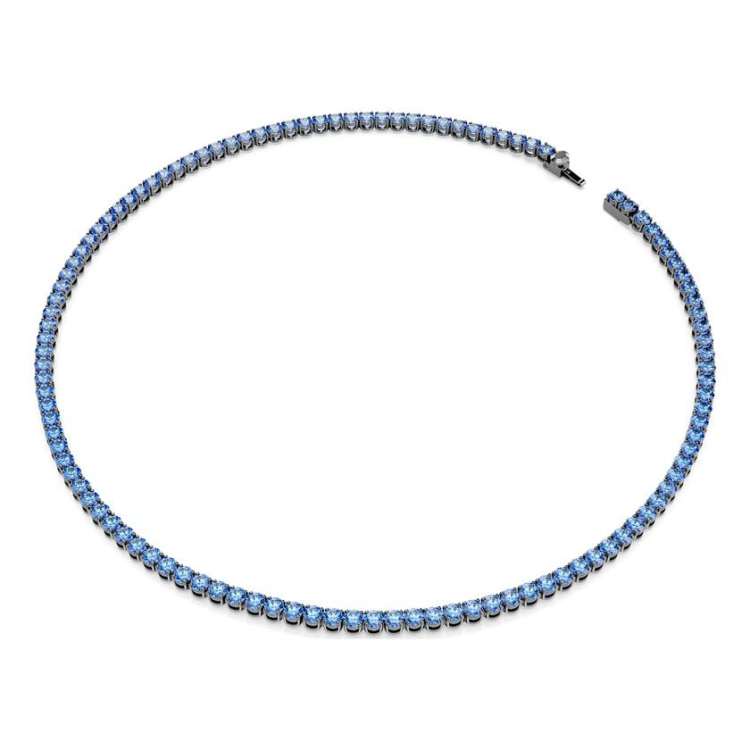 Matrix Tennis necklace Round cut, Blue, Ruthenium plated