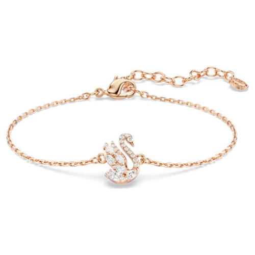 Swan bracelet Mixed cuts, Swan, White, Rose gold-tone plated