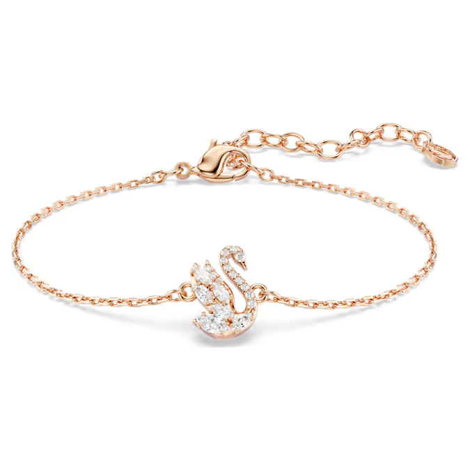 Swan bracelet Mixed cuts, Swan, White, Rose gold-tone plated