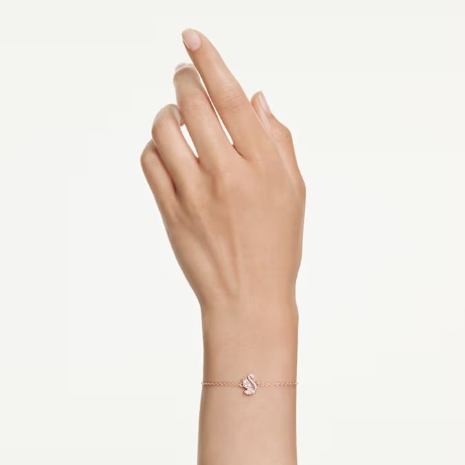 Swan bracelet Mixed cuts, Swan, White, Rose gold-tone plated