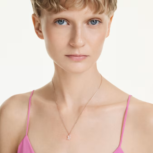 Swan pendant Mixed cuts, Swan, White, Rose gold-tone plated