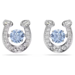 Symbolica stud earrings Round cut, Pavé, Horse shoe, Blue, Rhodium plated