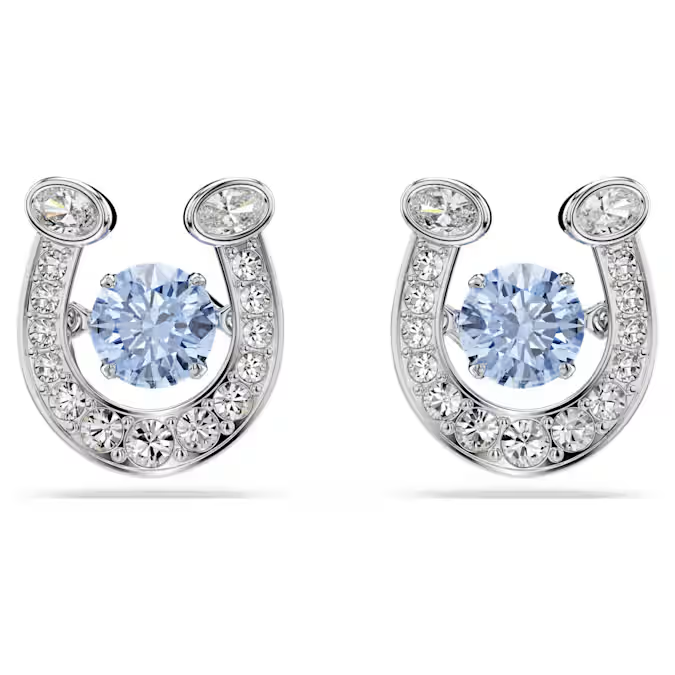 Symbolica stud earrings Round cut, Pavé, Horse shoe, Blue, Rhodium plated