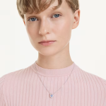 Symbolica pendant Round cut, Pavé, Horse shoe, Blue, Rhodium plated