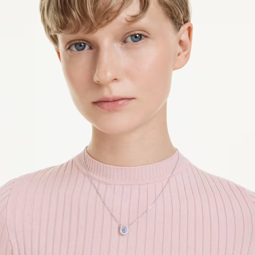 Symbolica pendant Round cut, Pavé, Horse shoe, Blue, Rhodium plated