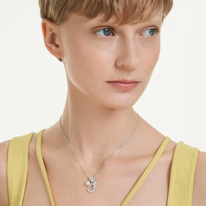 Symbolica pendant Crystal pearl, Round cut, Pavé, Horse shoe, White, Rhodium plated