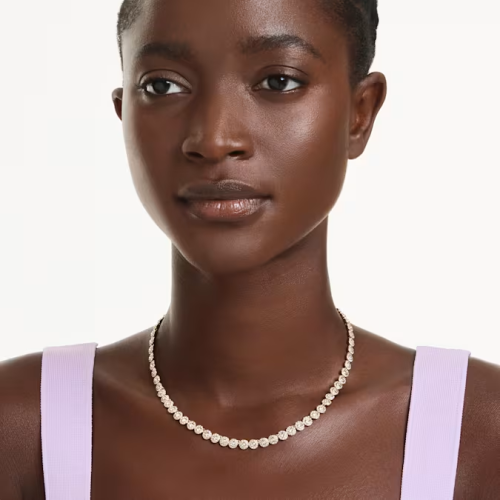 Una Angelic necklace Round cut, Small, White, Gold-tone plated