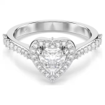 Una Angelic motif ring Mixed cuts, Heart, White, Rhodium plated