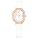 Dextera octagon watch Swiss Made, Leather strap, White, Rose gold-tone finish