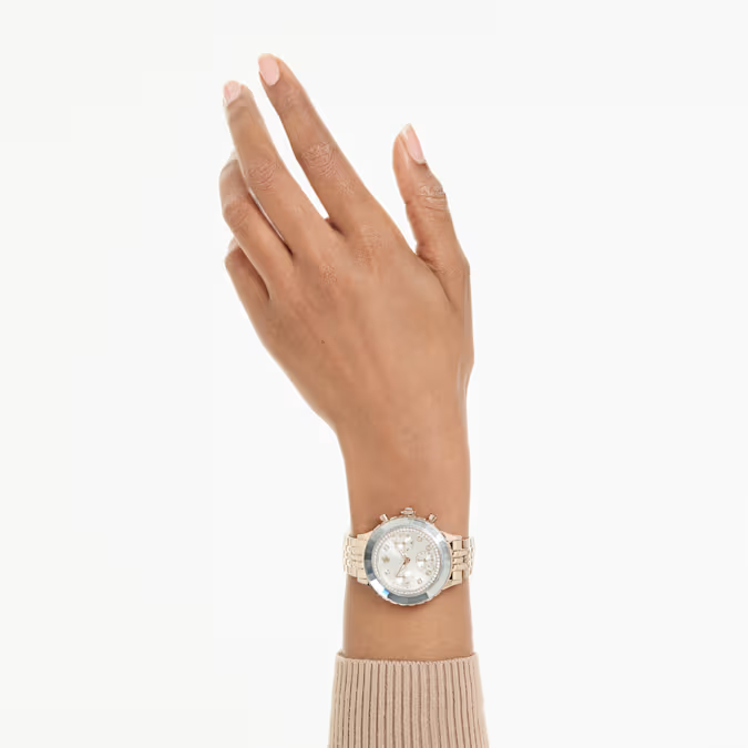 Octea chrono watch Swiss Made, Metal bracelet, Gold tone, Champagne gold-tone finish