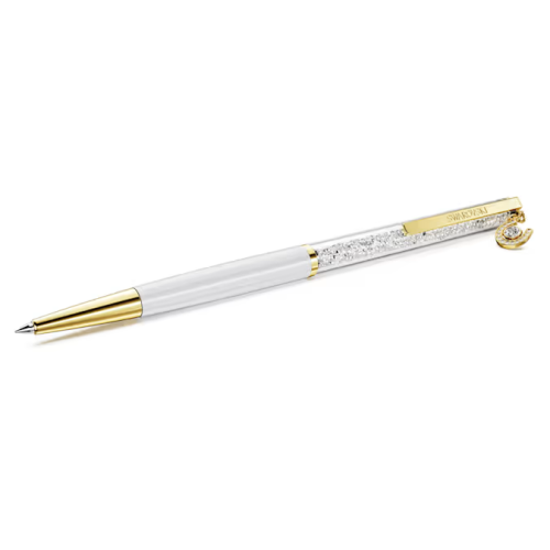 Crystalline ballpoint pen Horse shoe, White, White lacquered, Gold-tone plated