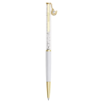 Crystalline ballpoint pen Horse shoe, White, White lacquered, Gold-tone plated