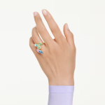 Gema motif ring Mixed cuts, Multicolored, Gold-tone plated