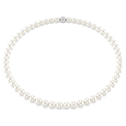 Matrix necklace Crystal pearl, White, Rhodium plated