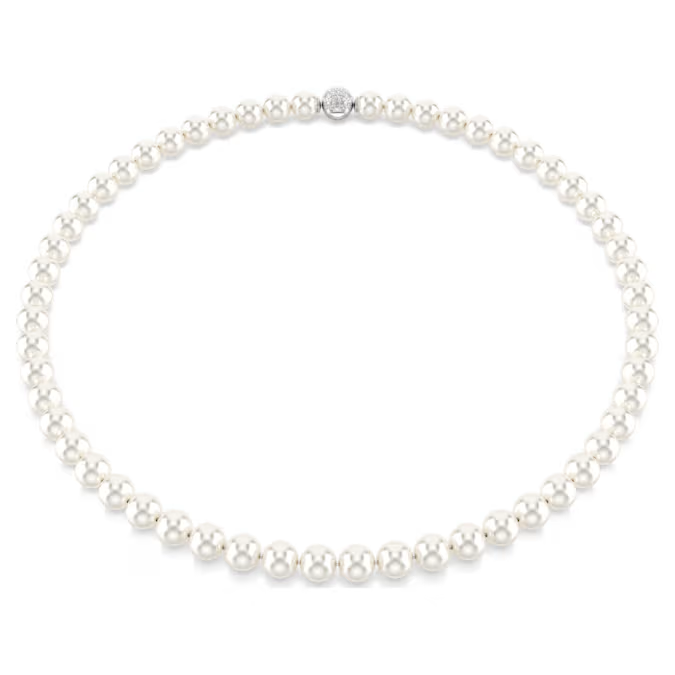 Matrix necklace Crystal pearl, White, Rhodium plated