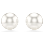 Matrix stud earrings Crystal pearl, White, Rhodium plated
