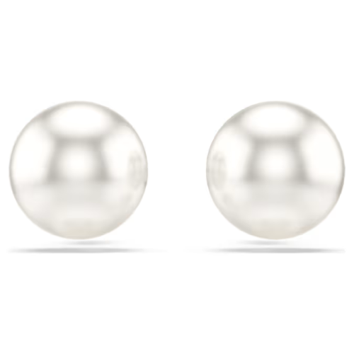 Matrix stud earrings Crystal pearl, White, Rhodium plated