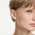 Matrix stud earrings Crystal pearl, White, Rhodium plated