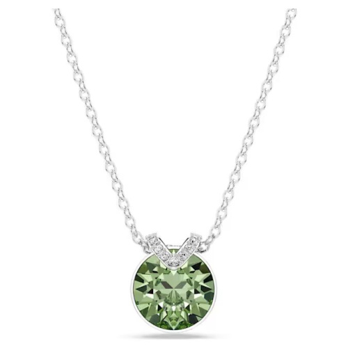 Bella V pendant Round cut, Green, Rhodium plated