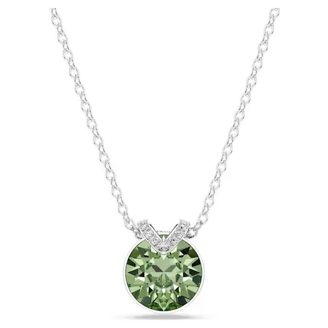 Bella V pendant Round cut, Green, Rhodium plated