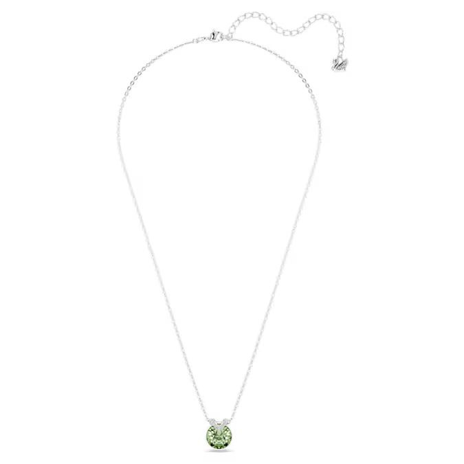 Bella V pendant Round cut, Green, Rhodium plated