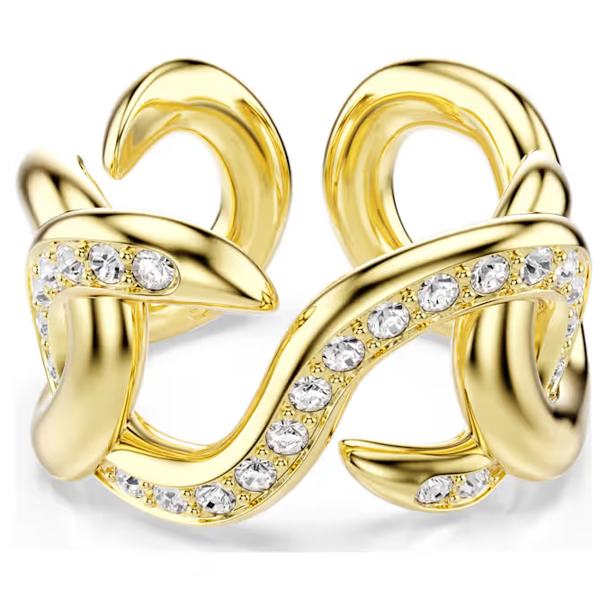 Dextera open ring Round cut, White, Gold-tone plated