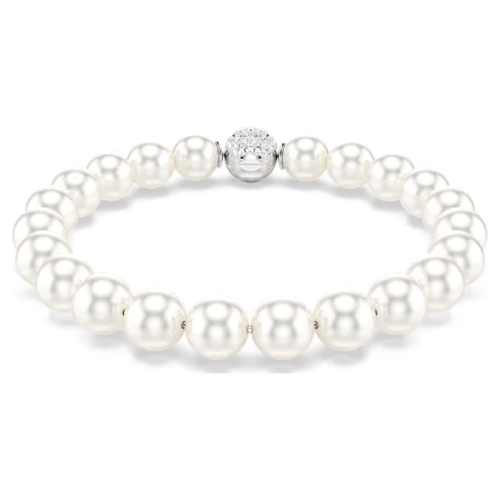 Matrix bracelet Crystal pearl, White, Rhodium plated