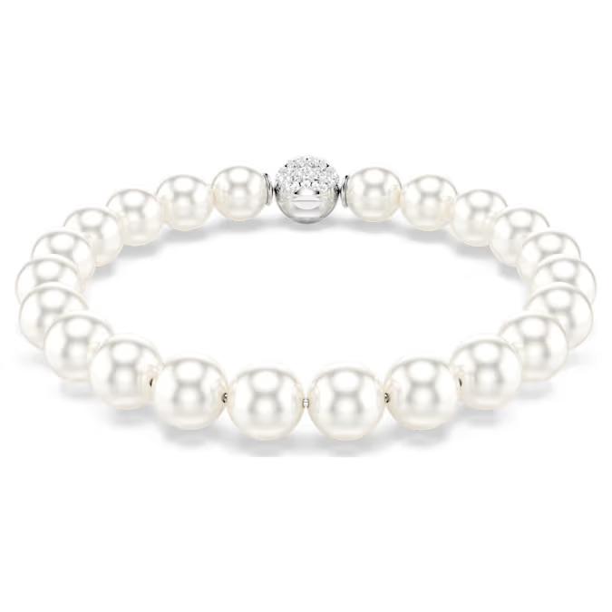 Matrix bracelet Crystal pearl, White, Rhodium plated