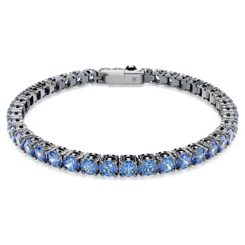 Matrix Tennis bracelet Round cut, Blue, Ruthenium plated