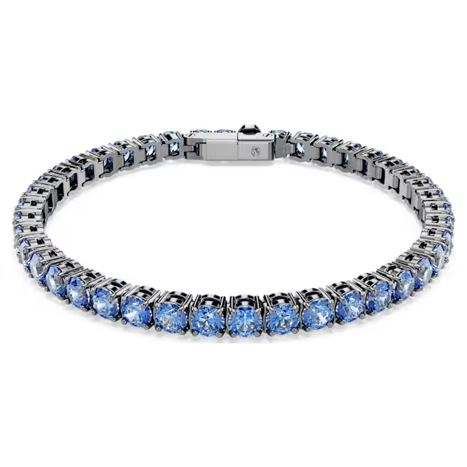 Matrix Tennis bracelet Round cut, Blue, Ruthenium plated