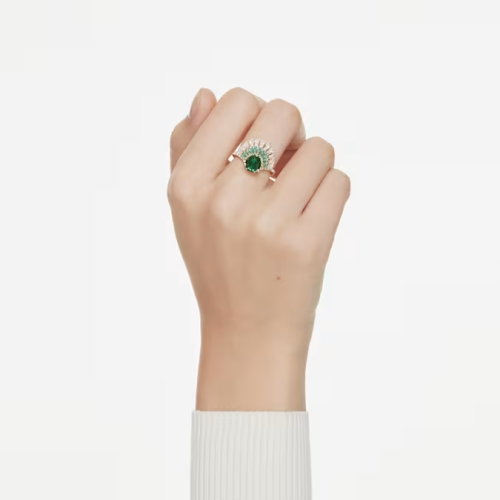 Idyllia ring Mixed cuts, Shell, Green, Gold-tone plated