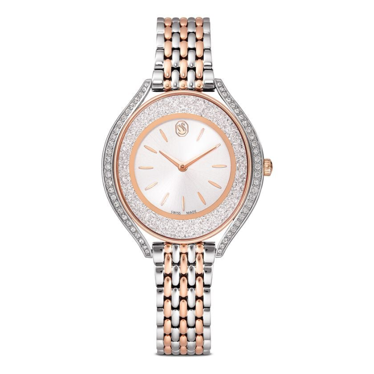 Crystalline aura watch Swiss Made, Metal bracelet, Rose gold tone, Mixed metal finish