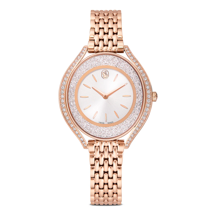 Crystalline aura watch, Swiss Made, Metal bracelet, Rose gold tone, Rose gold-tone finish
