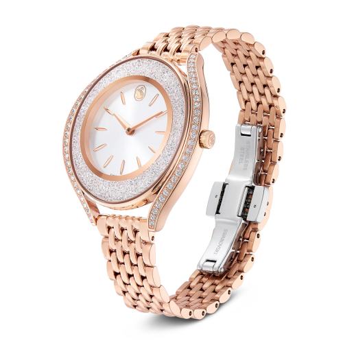 Crystalline aura watch, Swiss Made, Metal bracelet, Rose gold tone, Rose gold-tone finish
