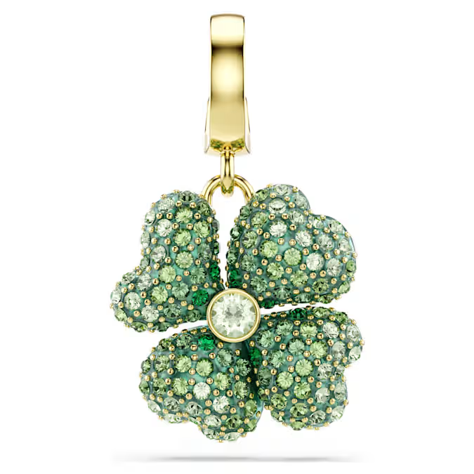Idyllia charm Clover, Green, Gold-tone plated