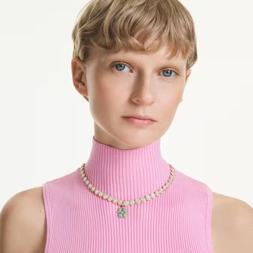 Idyllia charm Clover, Green, Gold-tone plated