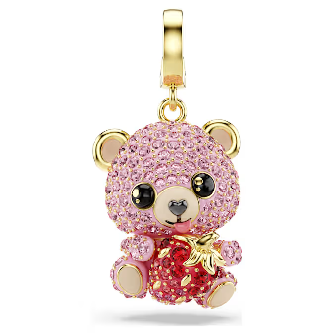 Idyllia charm Mixed cuts, Teddy, Pink, Gold-tone plated
