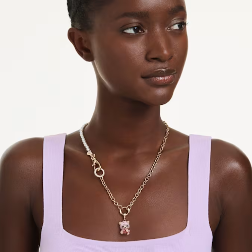 Idyllia charm Mixed cuts, Teddy, Pink, Gold-tone plated