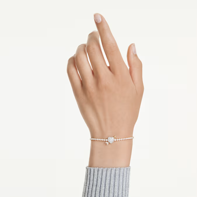 Idyllia bracelet Mixed cuts, Heart with arrow, White, Gold-tone plated