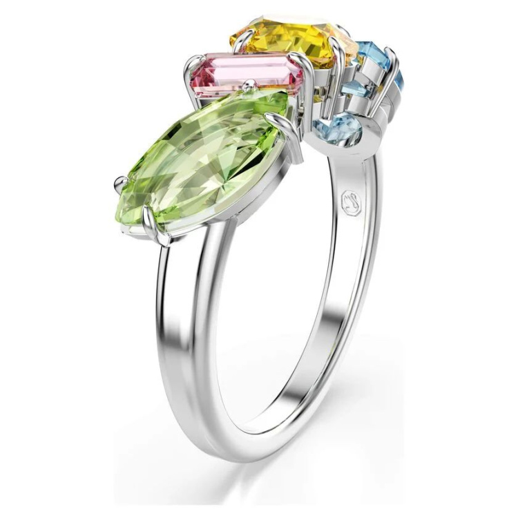 Gema cocktail ring Mixed cuts, Multicolored, Rhodium plated