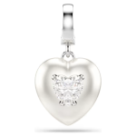 Idyllia charm Mixed cuts, Pearl-colored coating, Heart, White, Rhodium plated