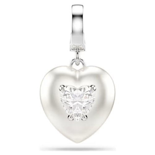 Idyllia charm Mixed cuts, Pearl-colored coating, Heart, White, Rhodium plated