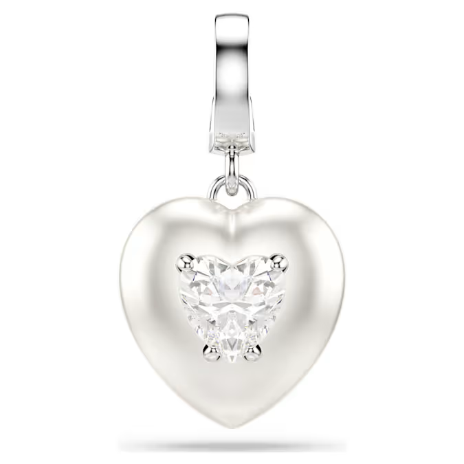 Idyllia charm Mixed cuts, Pearl-colored coating, Heart, White, Rhodium plated