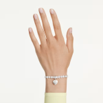 Idyllia charm Mixed cuts, Pearl-colored coating, Heart, White, Rhodium plated