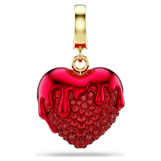 Idyllia charm Round cut, Heart, Red, Gold-tone plated