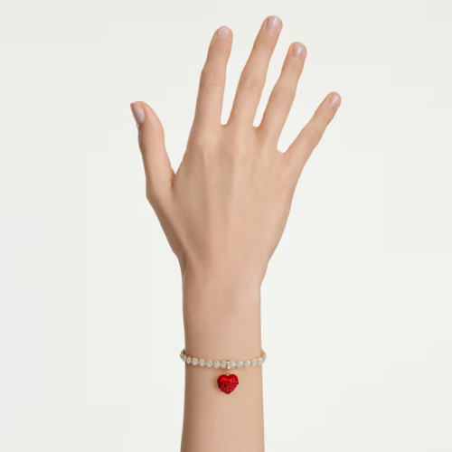 Idyllia charm Round cut, Heart, Red, Gold-tone plated